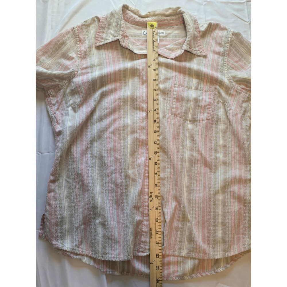 Dressbarn Womens Button Down Shirt Pink Beige Striped Long Sleeve Cotton Large - Picture 5 of 7